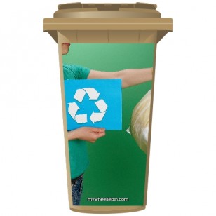 Woman Recycling Rubbish Wheelie Bin Sticker Panel
